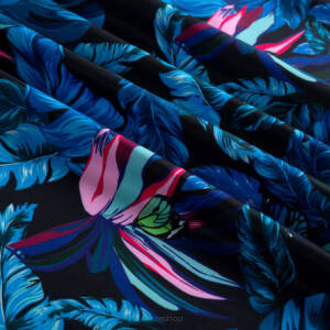 Lycra fabric BUTTERFLIES IN LEAVES ON BLACK #1104B