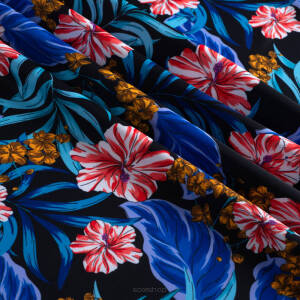 Lycra fabric EXOTIC FLOWERS ON BLACK #1103B